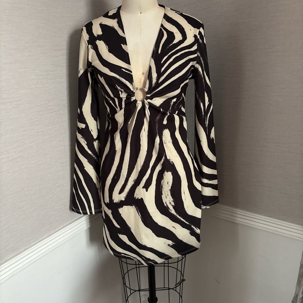 H&M Black and Cream Zebra Print Mini Dress